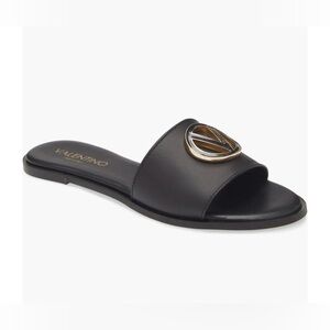 Valentino Garavani VLOGO Signature Black Leather Slide Sandals Size EU 36 us 6